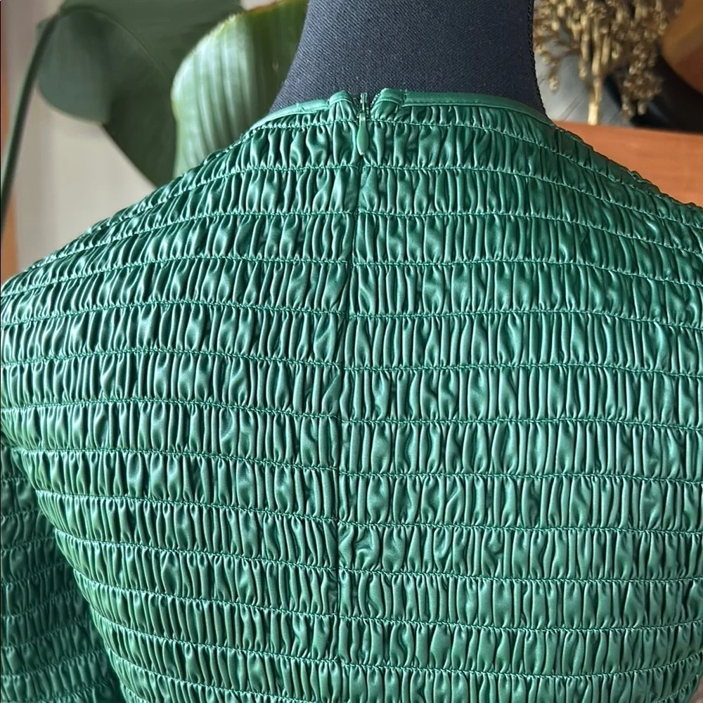 ZARA Green Faux Leather Smocked Peplum Top - Picture 8 of 13